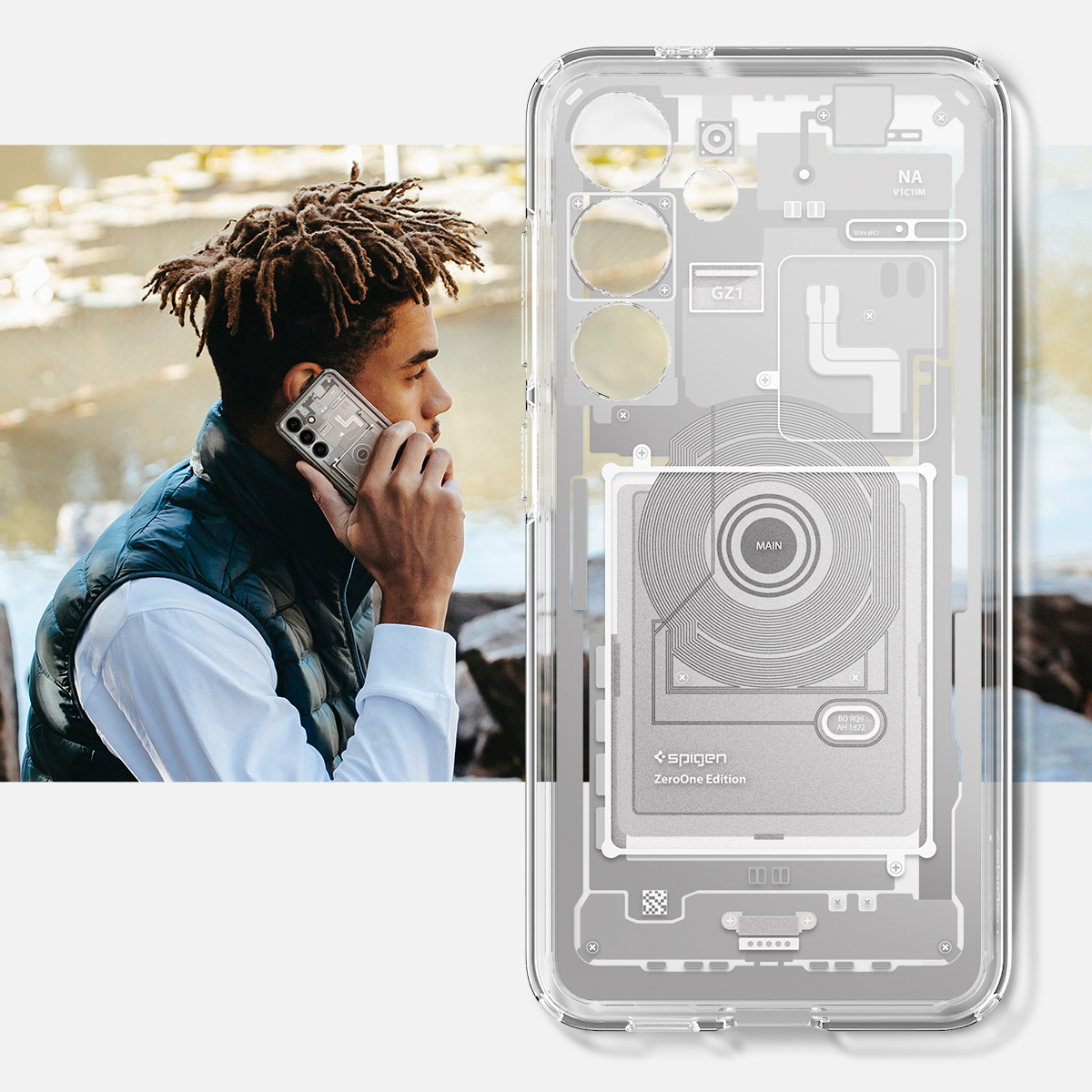 Etui Spigen Ultra Hybrid do Galaxy S24, biało-szare wzorzyste